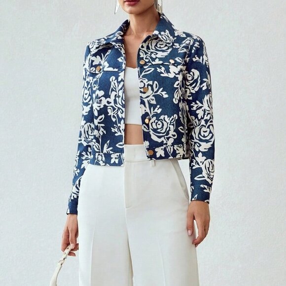 Multicolor Women's Allover Floral Print Button Up Jacket - Picture 1 of 7